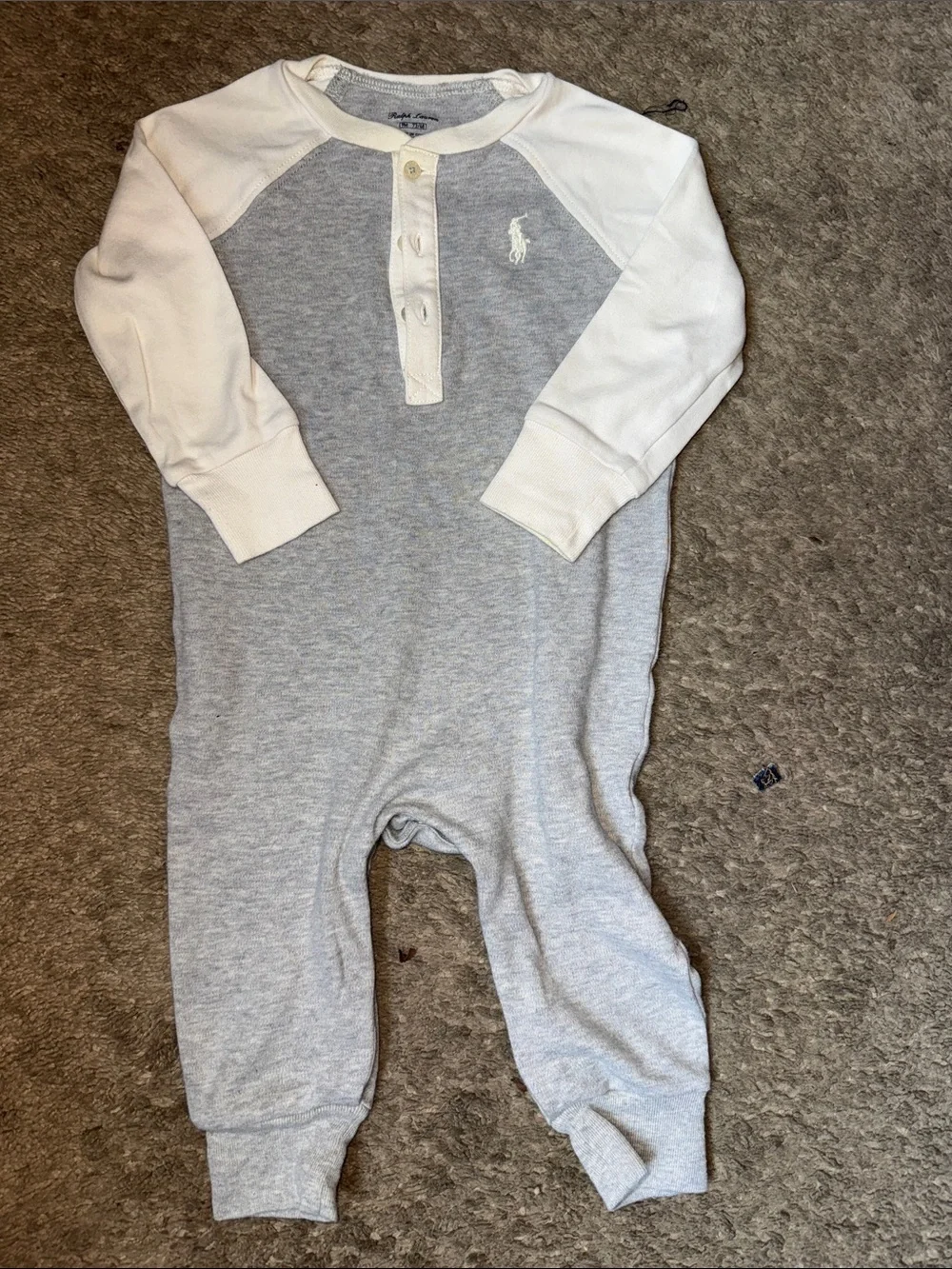 Polo by Ralph Lauren Gray & White Baby Footie One-Piece